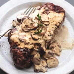Strip Loin Steak with Mushroom Sauce